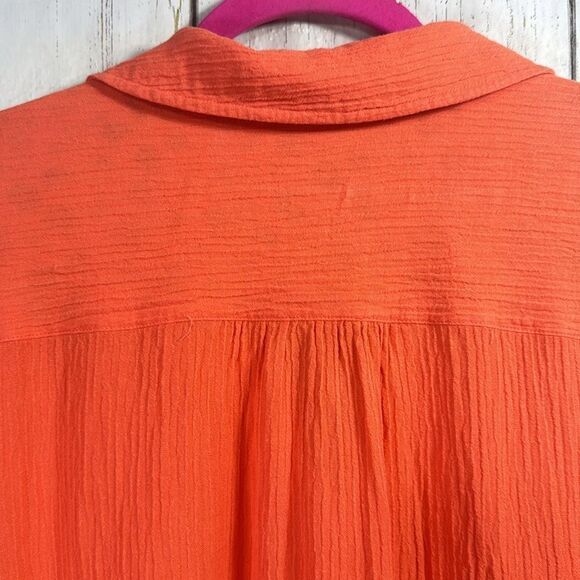 Soft Surroundings Gauze Artisan Roll Tab Sleeve Orange Boho Button Detail Blouse - Picture 11 of 16